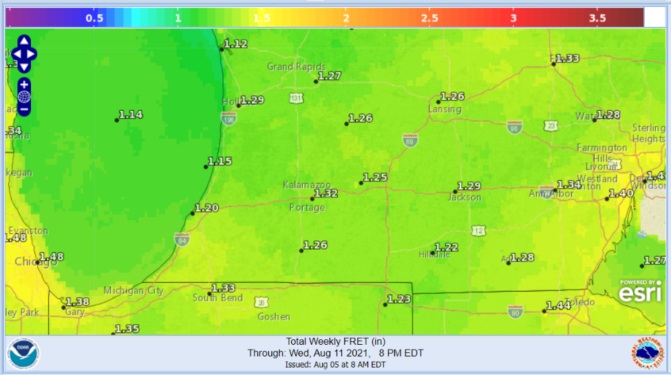 Weekly forecasted reference evapotranspiration rate